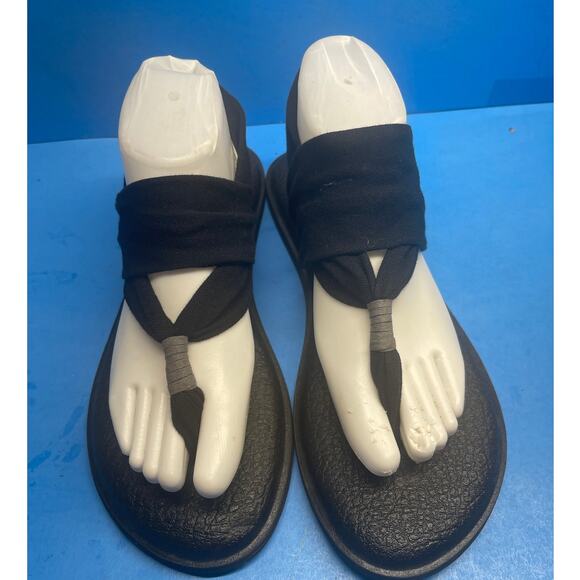 Women's Sanuk Yoga Sling 2 Sandals Flip Flops Size 9 Solid Black - Picture 2 of 11